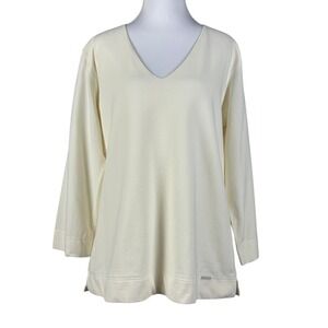 Blue Willis Life Long Sleeve Tunic Top Womens M Ivory V Neck Cotton Hong Kong